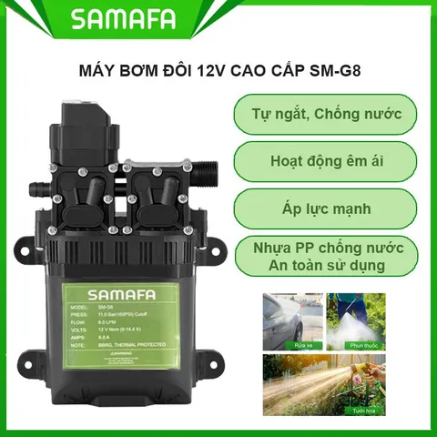 Máy bơm đôi tăng áp lực nước mini 12V SM-G8, tự ngắt, công suất lớn
