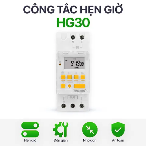 Công tắc hẹn giờ bật tắt điện 220V HG30 công suất lớn 30A, 28 chương trình và có thời gian chính xác