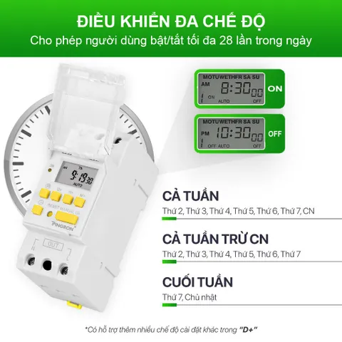 Công tắc hẹn giờ bật tắt điện 220V HG30 công suất lớn 30A, 28 chương trình và có thời gian chính xác