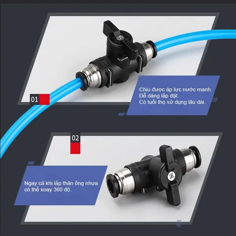 Van chịu lực khí nén BUC 8mm, 10mm kết nối nhanh, độ bền cao, chống mài mòn