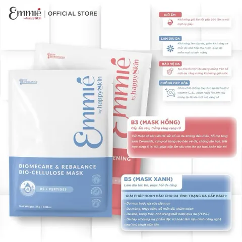 [BEBU] COMBO 10 Mặt Nạ Emmie Sinh Học Phôi Dừa Bio Cellulose Emmie by HappySkin 5 Mask B5 5 Mask B3 Dưỡng Da