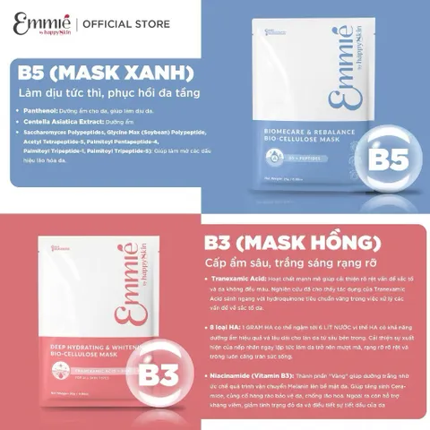 [BEBU] COMBO 10 Mặt Nạ Emmie Sinh Học Phôi Dừa Bio Cellulose Emmie by HappySkin 5 Mask B5 5 Mask B3 Dưỡng Da