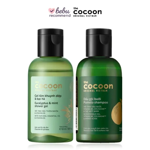 [BEBU] COMBO DU LỊCH Dầu Gội Bưởi & Gel Tắm Khuynh Diệp Bạc Hà Cocoon 2x50ml - Chăm Sóc Tóc Và Da Thư Giãn Thuần Chay