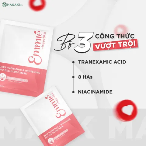 [BEBU] COMBO 10 Mặt Nạ Sinh Học Emmié Deep Hydrating Whitening Bio-Cellulose 8HAs B3 Cấp Ẩm Sâu Dưỡng Sáng Da
