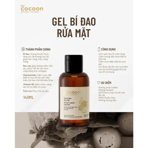 [BEBU] COMBO 2 Gel Bí Đao Rửa Mặt Cocoon 2x310ml Thuần Chay Làm Sạch Sâu Kiềm Dầu Mụn