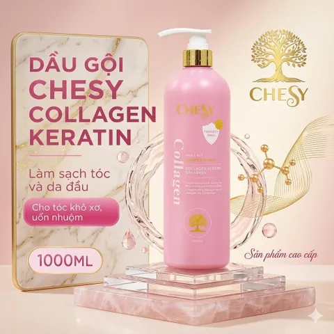 🩷 DẦU GỘI CHESY COLLAGEN KERATIN 1000ML – CHO TÓC KHÔ XƠ, UỐN NHUỘM