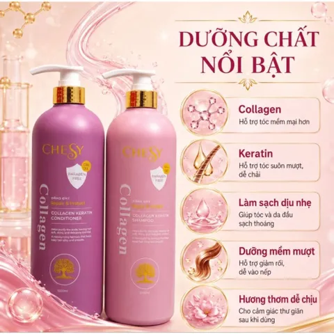 🌸 COMBO DẦU GỘI + DẦU XẢ CHESY COLLAGEN KERATIN 1000ML 🌸