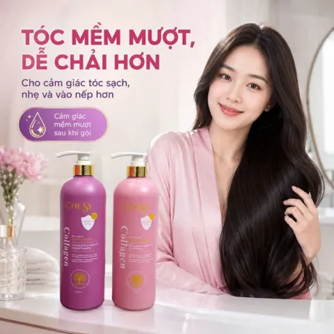 🌸 COMBO DẦU GỘI + DẦU XẢ CHESY COLLAGEN KERATIN 1000ML 🌸