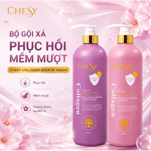 🌸 COMBO DẦU GỘI + DẦU XẢ CHESY COLLAGEN KERATIN 1000ML 🌸