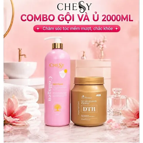 Combo Gội Chesy Collagen 1000ml & Hấp Dầu Phục Hồi Tóc Hyamin DTH 1000ml – Chuẩn Salon Tại Nhà