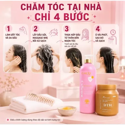 Combo Gội Chesy Collagen 1000ml & Hấp Dầu Phục Hồi Tóc Hyamin DTH 1000ml – Chuẩn Salon Tại Nhà