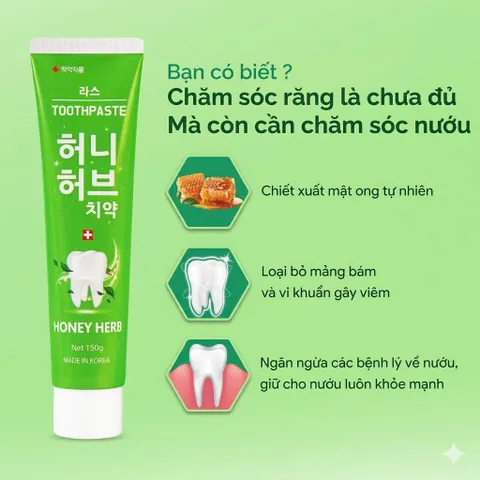 [ Chính Hãng ] Kem đánh răng thảo dược trắng răng Lath Beauty Hàn Quốc Honey Herb 150g giảm viêm răng