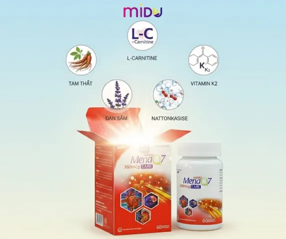 Midu MenaQ7 360mcg Care - Hỗ trợ giảm mỡ máu, giảm nguy cơ hình thành cục máu đông, Lọ 60 viên