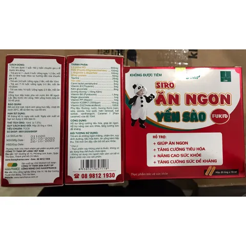 Siro ăn ngon yến sào Fukid lisse,(hộp 20 ống), Ăn ngon, kích thích tiêu hoá, tăng miễn dịch cho trẻ.