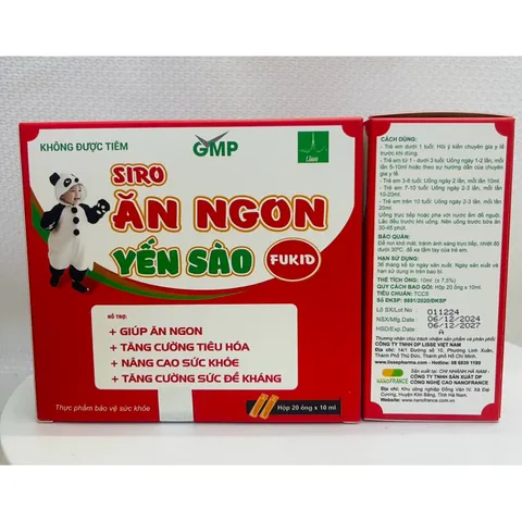 Siro ăn ngon yến sào Fukid lisse,(hộp 20 ống), Ăn ngon, kích thích tiêu hoá, tăng miễn dịch cho trẻ.