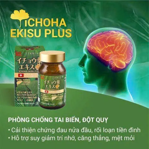 ICHOHA EKISU PLUS - Viên uống Hỗ trợ tuần hoàn não, phòng chống tai biến mạch máu não Nhật Bản, Hộp 90 viên