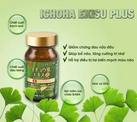 ICHOHA EKISU PLUS - Viên uống Hỗ trợ tuần hoàn não, phòng chống tai biến mạch máu não Nhật Bản, Hộp 90 viên