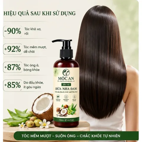 Dầu Xả Dừa Nha Đam Mộc An 250ml, phục hồi tóc hư tổn, dưỡng tóc từ gốc, dầu xả thiên nhiên lành tính