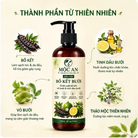 Dầu Gội Bồ Kết Bưởi Mộc An 500ml Chiết Xuất Bồ Kết Vỏ Bưởi Tinh Dầu Bưởi Thiên Nhiên chính hãng