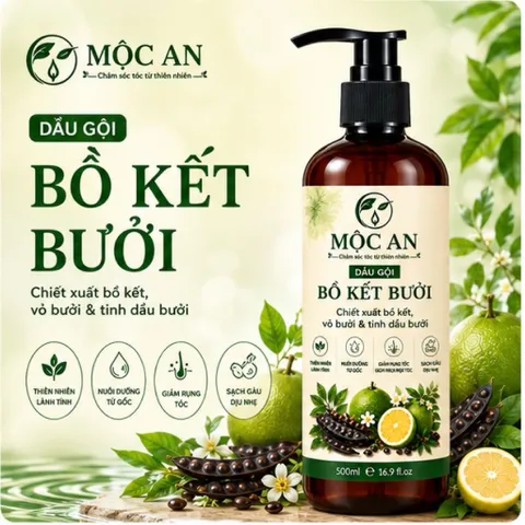 Dầu Gội Bồ Kết Bưởi Mộc An 500ml Chiết Xuất Bồ Kết Vỏ Bưởi Tinh Dầu Bưởi Thiên Nhiên chính hãng