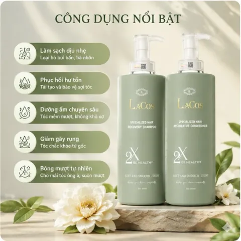 Dầu Gội Dầu Xả LaCos 800ml – Bộ Đôi Chăm Sóc Tóc Chuyên Sâu – Phục Hồi Tóc Hư Tổn, Mềm Mượt Óng Ả
