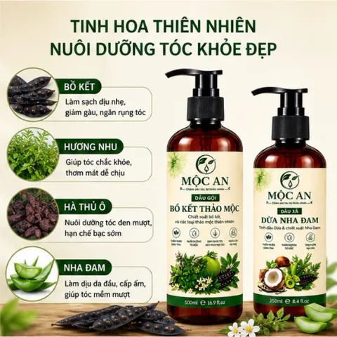 Cặp Dầu Gội Bồ Kết Thảo Mộc giảm rụng, kích mọc tóc, sạch gàu, dưỡng tóc từ gốc Mộc An chính hãng