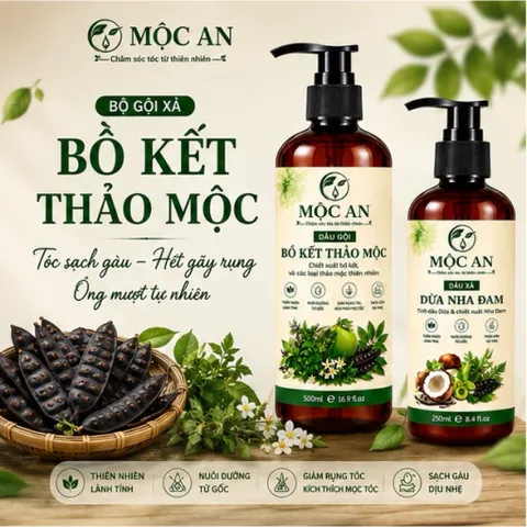 Cặp Dầu Gội Bồ Kết Thảo Mộc giảm rụng, kích mọc tóc, sạch gàu, dưỡng tóc từ gốc Mộc An chính hãng