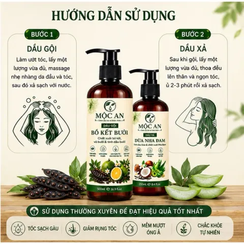 Dầu Gội Bồ Kết Bưởi Mộc An 500ml Chiết Xuất Bồ Kết Vỏ Bưởi Tinh Dầu Bưởi Thiên Nhiên chính hãng