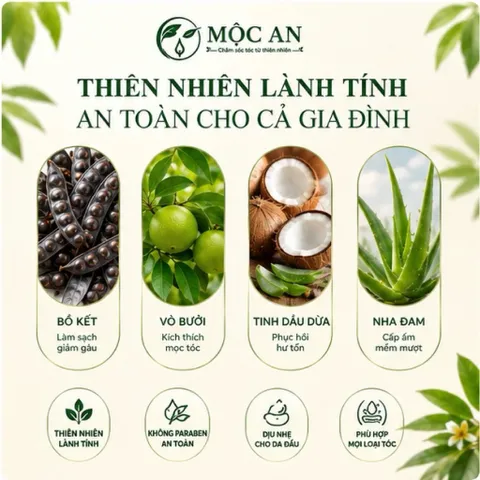 Dầu Gội Bồ Kết Bưởi Mộc An 500ml Chiết Xuất Bồ Kết Vỏ Bưởi Tinh Dầu Bưởi Thiên Nhiên chính hãng