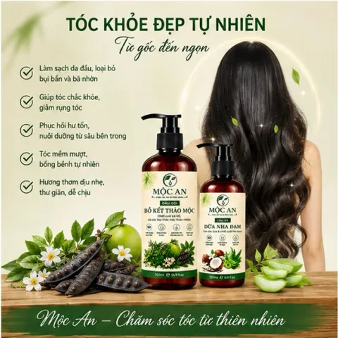 Cặp Dầu Gội Bồ Kết Thảo Mộc giảm rụng, kích mọc tóc, sạch gàu, dưỡng tóc từ gốc Mộc An chính hãng