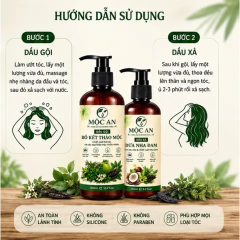 Cặp Dầu Gội Bồ Kết Thảo Mộc giảm rụng, kích mọc tóc, sạch gàu, dưỡng tóc từ gốc Mộc An chính hãng