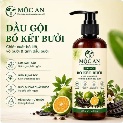 Cặp Dầu Gội Bồ Kết Bưởi kích mọc tóc con, giảm gàu giảm rụng, tóc suôn mượt từ gốc Mộc An chính hãng