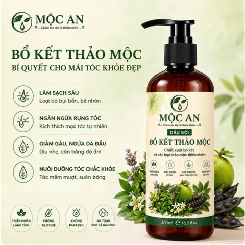 Dầu gội bồ kết thảo mộc thiên nhiên Mộc An 500ml giảm rụng tóc, kích mọc tóc, sạch gàu, chính hãng