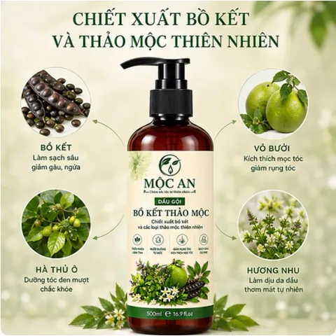 Dầu gội bồ kết thảo mộc thiên nhiên Mộc An 500ml giảm rụng tóc, kích mọc tóc, sạch gàu, chính hãng