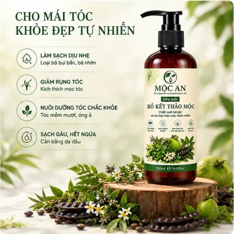 Dầu gội bồ kết thảo mộc thiên nhiên Mộc An 500ml giảm rụng tóc, kích mọc tóc, sạch gàu, chính hãng