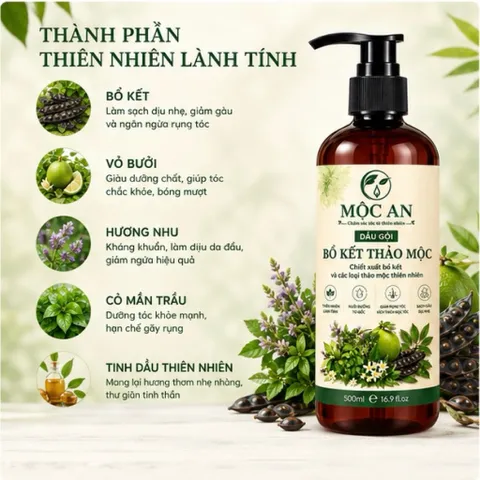 Dầu gội bồ kết thảo mộc thiên nhiên Mộc An 500ml giảm rụng tóc, kích mọc tóc, sạch gàu, chính hãng