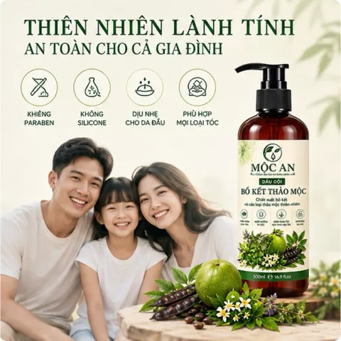 Dầu gội bồ kết thảo mộc thiên nhiên Mộc An 500ml giảm rụng tóc, kích mọc tóc, sạch gàu, chính hãng