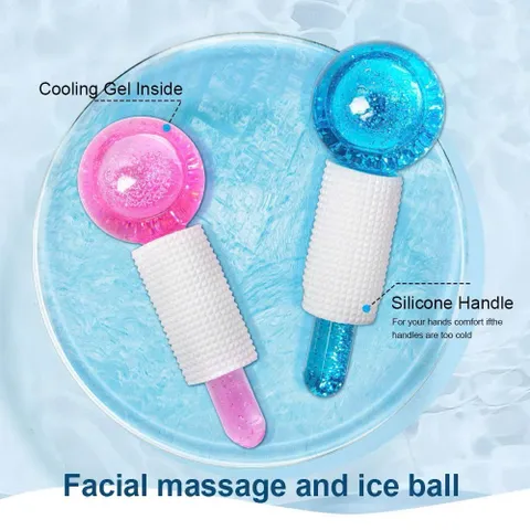 Quả cầu lạnh massage mặt, đẩy tinh chất, 1 hộp 2 quả cầu lạnh. Quả cầu lạnh màu xanh dương, hồng