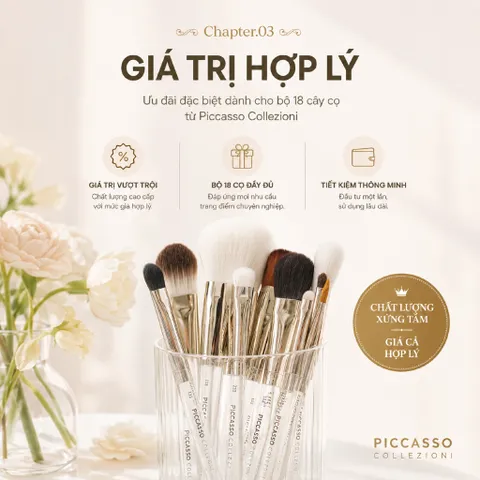Bộ 18 Cọ Trang Điểm Chuyên Nghiệp Piccasso Collezioni Cán Trong Suốt + Quà Tặng