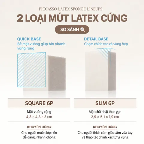 [NEW] Bông mút trang điểm Piccasso Latex Hard Sponge Square & Slim Duo (Bộ 6 miếng)