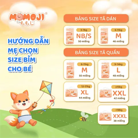 Combo 6 Tã quần/Dán Momoji Extra thoáng khí, thoát ẩm tốt giúp da bé sơ sinh khô thoáng dài lâu