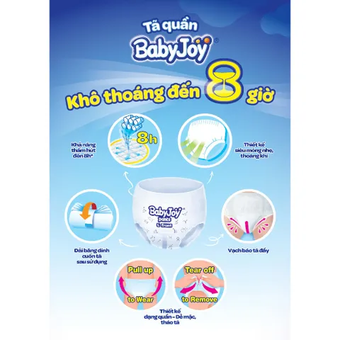 (Mua 4b tặng 1b)Tã Bỉm Quần Baby Joy mẫu mới Đủ Size M, L, XL, XXL mềm mịn,khô thoáng
