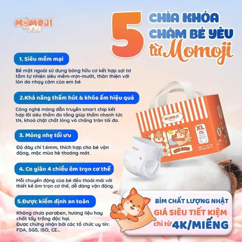 (Combo3 tặng1)Tã quần/Dán Momoji Extra, thoáng khí,thoát ẩm tốt giúp da bé sơ sinh luôn khô thoáng(ko đổi quà tích điểm)