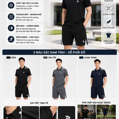 [HOT 2026]Bộ Đồ Nam Thể Thao Polo Poly Cá Sấu Cao Cấp - Co Giãn 4 Chiều, Thấm Hút Mồ Hôi, Thể Thao Mặc Nhà 🔥