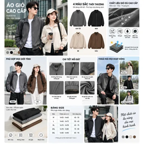 Áo khoác gió bomber hai lớp nam nữ cao cấp tráng bạc trượt nước B01