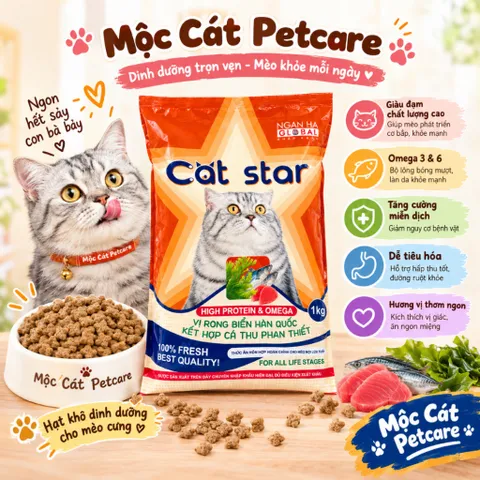 Hạt Cho Mèo Cat Star 1KG/TÚI- Chất Lượng Cao - DINH DƯỠNG - AN TOÀN-VIỆT NAM-Mọi Lứa Tuổi