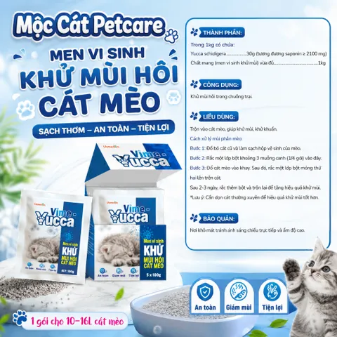 <COMBO 5 TÚI>MEN VI SINH KHỬ MÙI CÁT MÈO VIME - YUCCA 100GR/GÓI – KHỬ MÙI NHANH, AN TOÀN CHO THÚ CƯNG 🔥