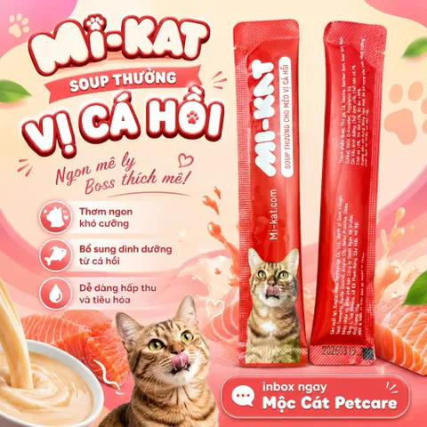 <500 Thanh>Soup Thưởng Mi-Kat Vị Cá Hồi Thơm Ngon - Phù Hợp Cho Mèo Kén Ăn- An Toàn - Việt Nam