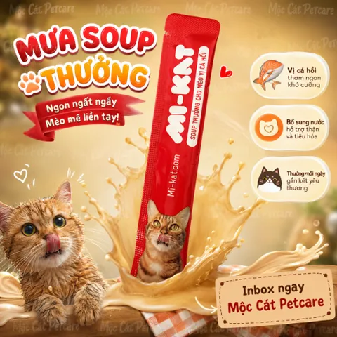 <500 Thanh>Soup Thưởng Mi-Kat Vị Cá Hồi Thơm Ngon - Phù Hợp Cho Mèo Kén Ăn- An Toàn - Việt Nam