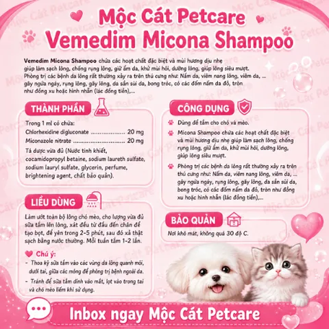 <2CHAI>MICONA SHAMPOO 200ML – SỮA TẮM HỖ TRỢ PHÒNG&ĐIỀU TRỊ BỆNH DA,GIẢM RỤNG LÔNG,KHỬ MÙI,DƯỠNG LÔNG MƯỢT CHO CHÓ & MÈO